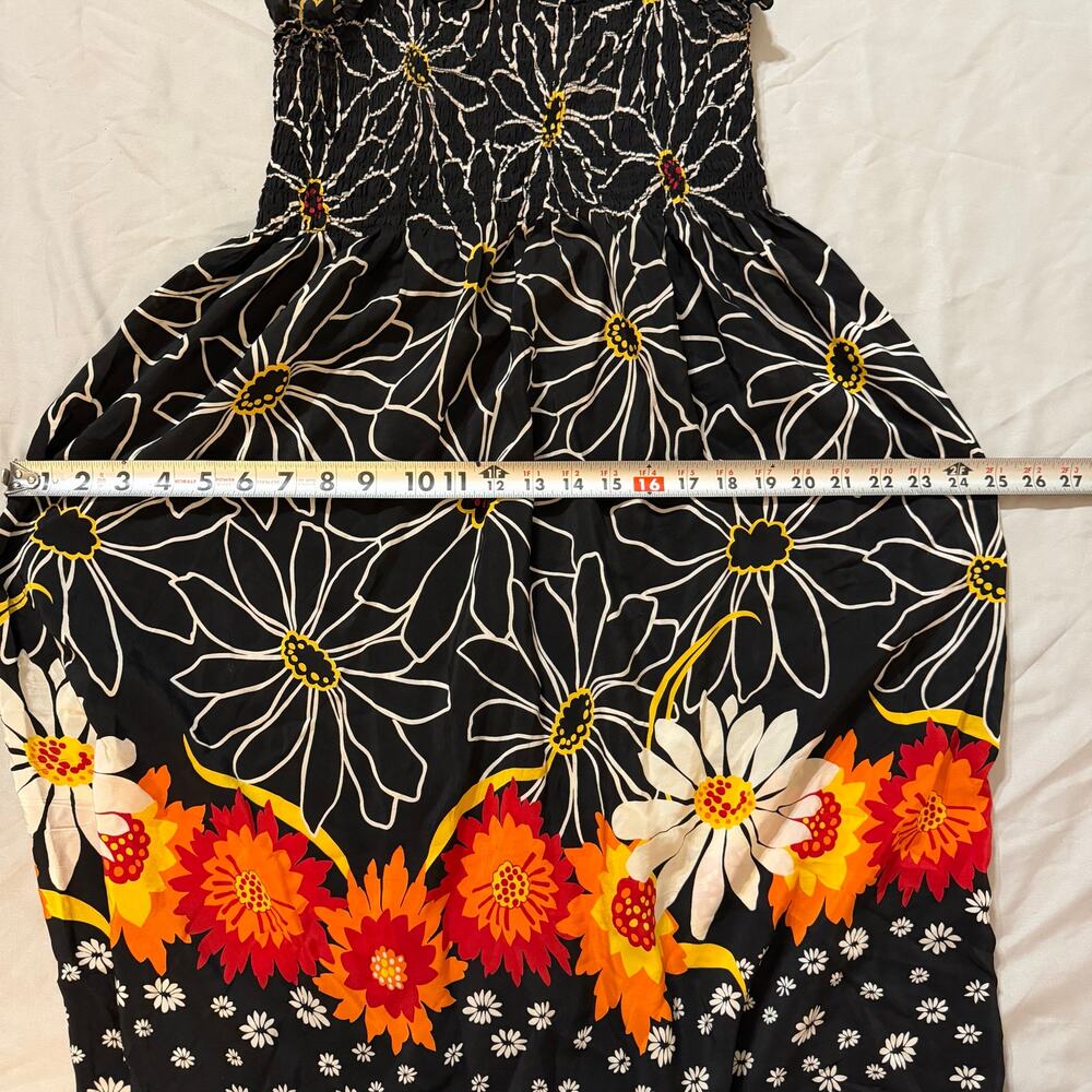 Anna Sui Anthropologie Silk Tie Straps Floral Dress Small S Black Smocked - Picture 12 of 13